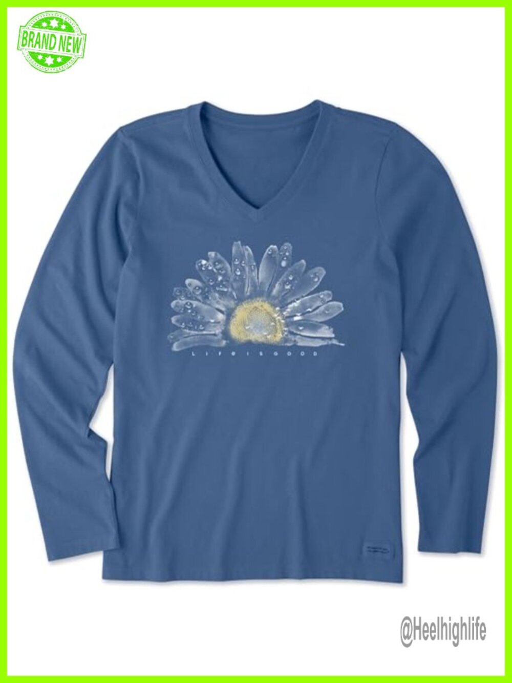 Life is Good Womens Long Sleeve Cotton Graphic Tee Watercolor Daisy